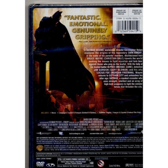 BATMAN BEGINS on DVD, WIDESCREEN, Christian Bale! - Picture 2 of 2
